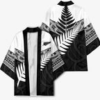 New Zealand Silver Fern Kimono Maori Koru Mixed Taniko Pattern - Aussie Hoodie