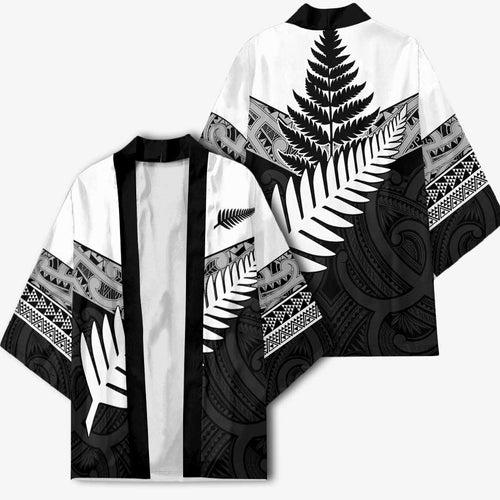 New Zealand Silver Fern Kimono Maori Koru Mixed Taniko Pattern - Aussie Hoodie