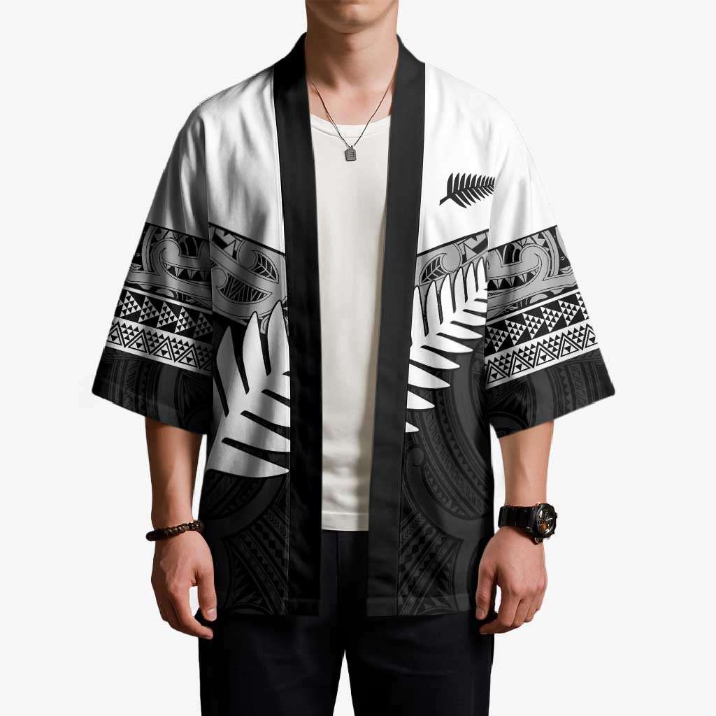 New Zealand Silver Fern Kimono Maori Koru Mixed Taniko Pattern - Aussie Hoodie
