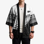 New Zealand Silver Fern Kimono Maori Koru Mixed Taniko Pattern - Aussie Hoodie