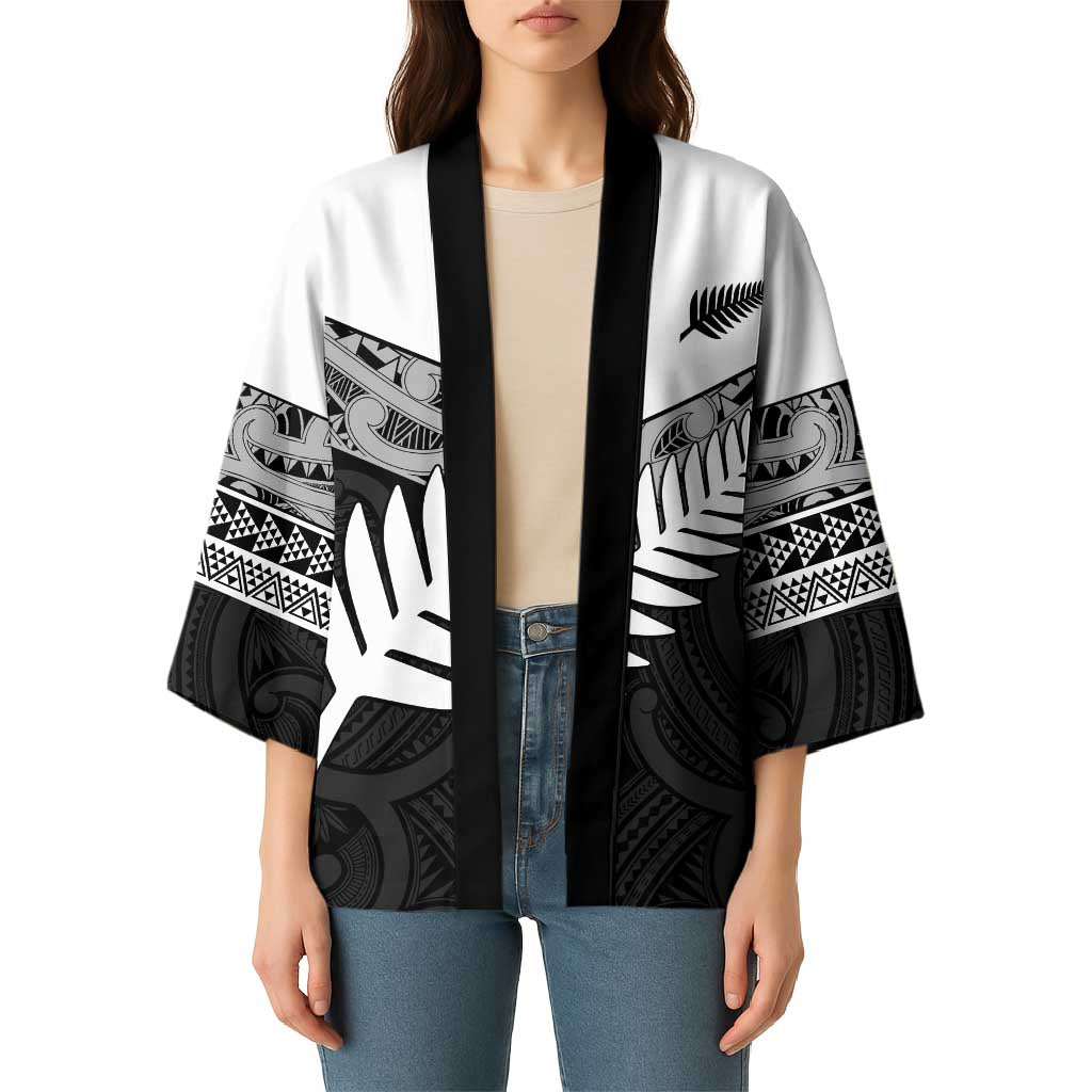New Zealand Silver Fern Kimono Maori Koru Mixed Taniko Pattern - Aussie Hoodie