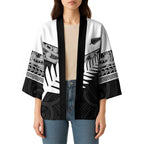 New Zealand Silver Fern Kimono Maori Koru Mixed Taniko Pattern - Aussie Hoodie