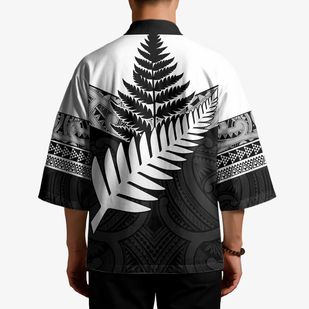 New Zealand Silver Fern Kimono Maori Koru Mixed Taniko Pattern - Aussie Hoodie