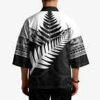 New Zealand Silver Fern Kimono Maori Koru Mixed Taniko Pattern - Aussie Hoodie