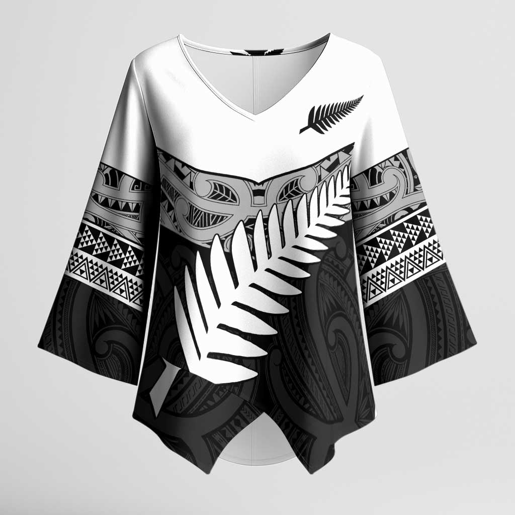 New Zealand Silver Fern Kimono Sleeve Blouse Maori Koru Mixed Taniko Pattern - Aussie Hoodie