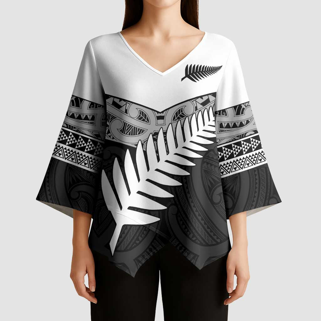 New Zealand Silver Fern Kimono Sleeve Blouse Maori Koru Mixed Taniko Pattern - Aussie Hoodie