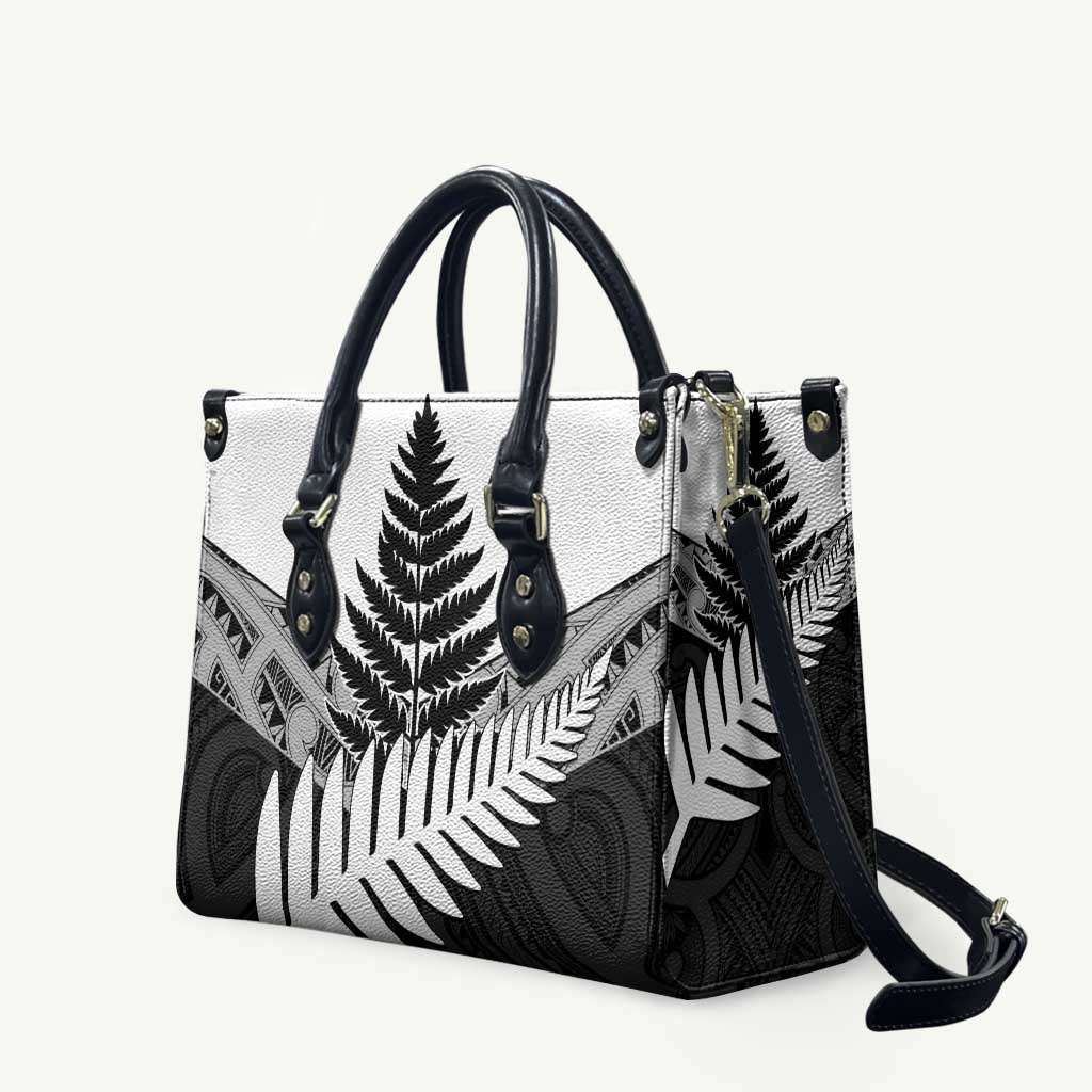New Zealand Silver Fern Leather Bag Maori Koru Mixed Taniko Pattern - Aussie Hoodie