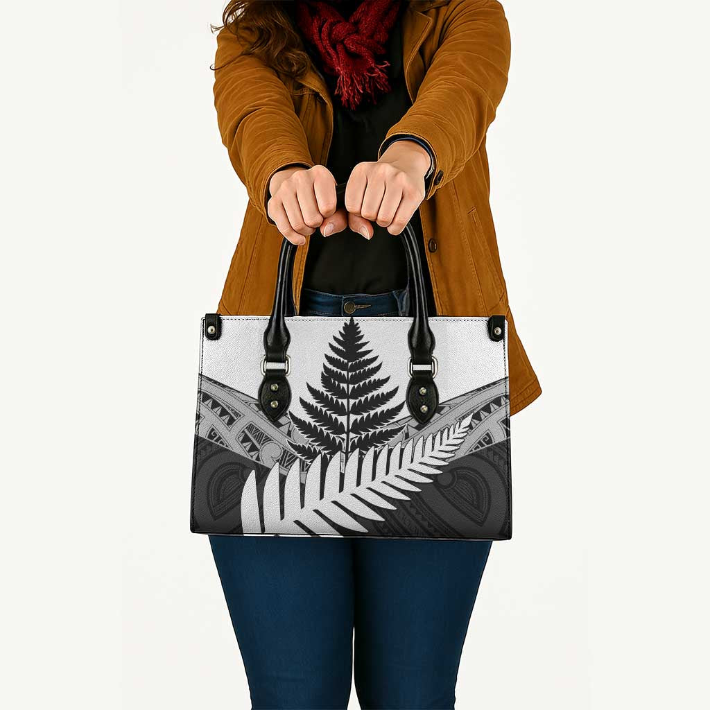 New Zealand Silver Fern Leather Bag Maori Koru Mixed Taniko Pattern - Aussie Hoodie