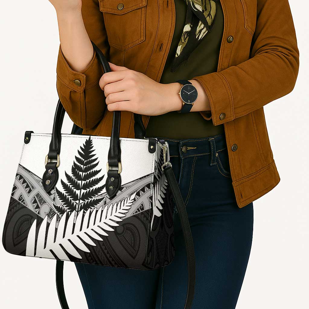 New Zealand Silver Fern Leather Bag Maori Koru Mixed Taniko Pattern - Aussie Hoodie