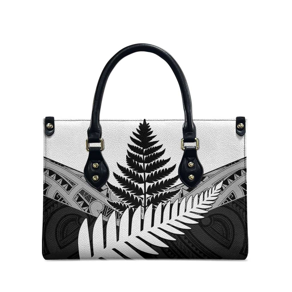 New Zealand Silver Fern Leather Bag Maori Koru Mixed Taniko Pattern - Aussie Hoodie