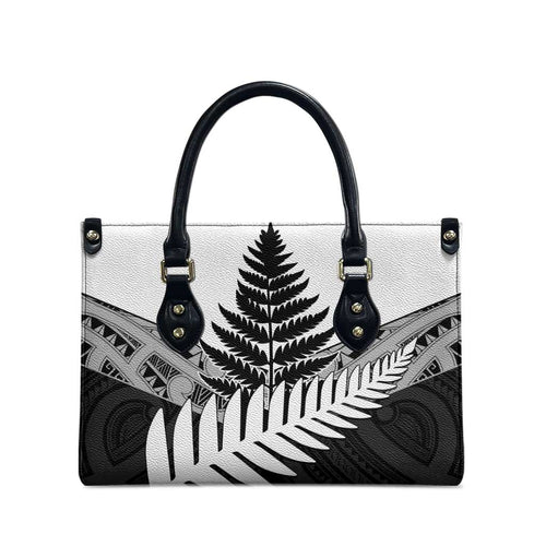 New Zealand Silver Fern Leather Bag Maori Koru Mixed Taniko Pattern - Aussie Hoodie