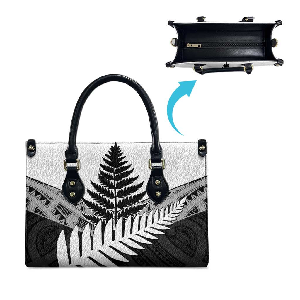 New Zealand Silver Fern Leather Bag Maori Koru Mixed Taniko Pattern - Aussie Hoodie