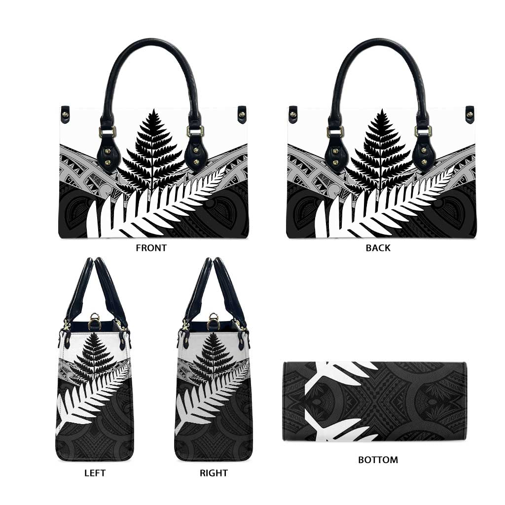 New Zealand Silver Fern Leather Bag Maori Koru Mixed Taniko Pattern - Aussie Hoodie