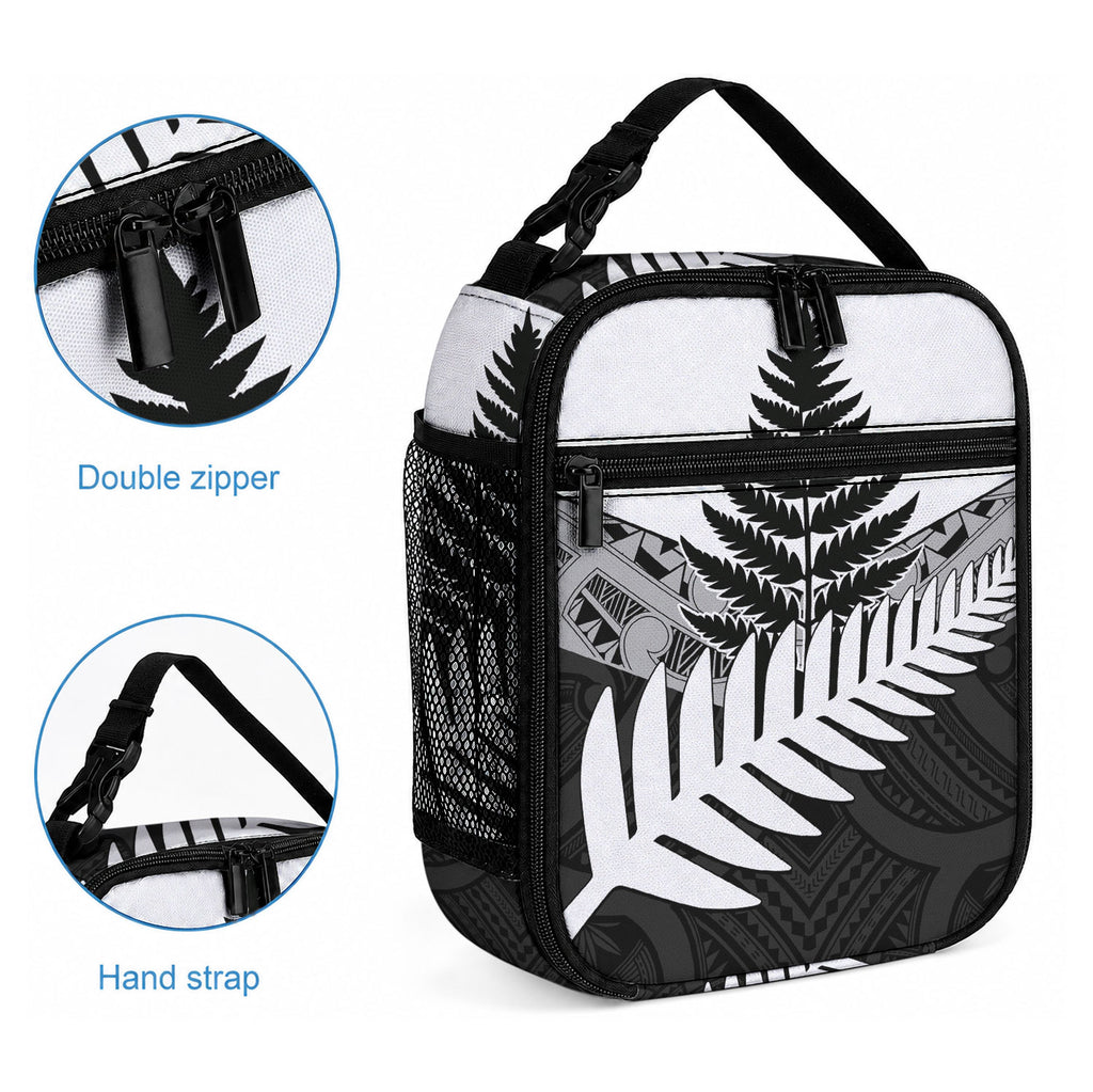 New Zealand Silver Fern Lunch Bag Maori Koru Mixed Taniko Pattern