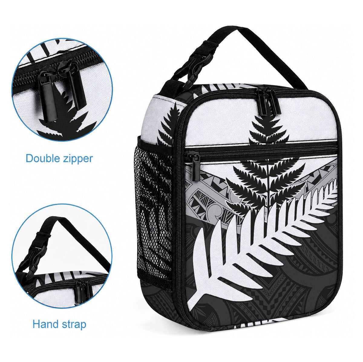 New Zealand Silver Fern Lunch Bag Maori Koru Mixed Taniko Pattern