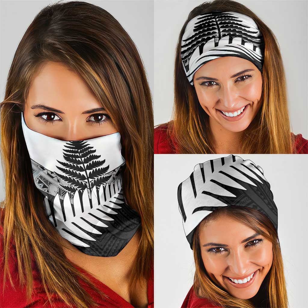 New Zealand Silver Fern Neck Gaiter Maori Koru Mixed Taniko Pattern - Aussie Hoodie