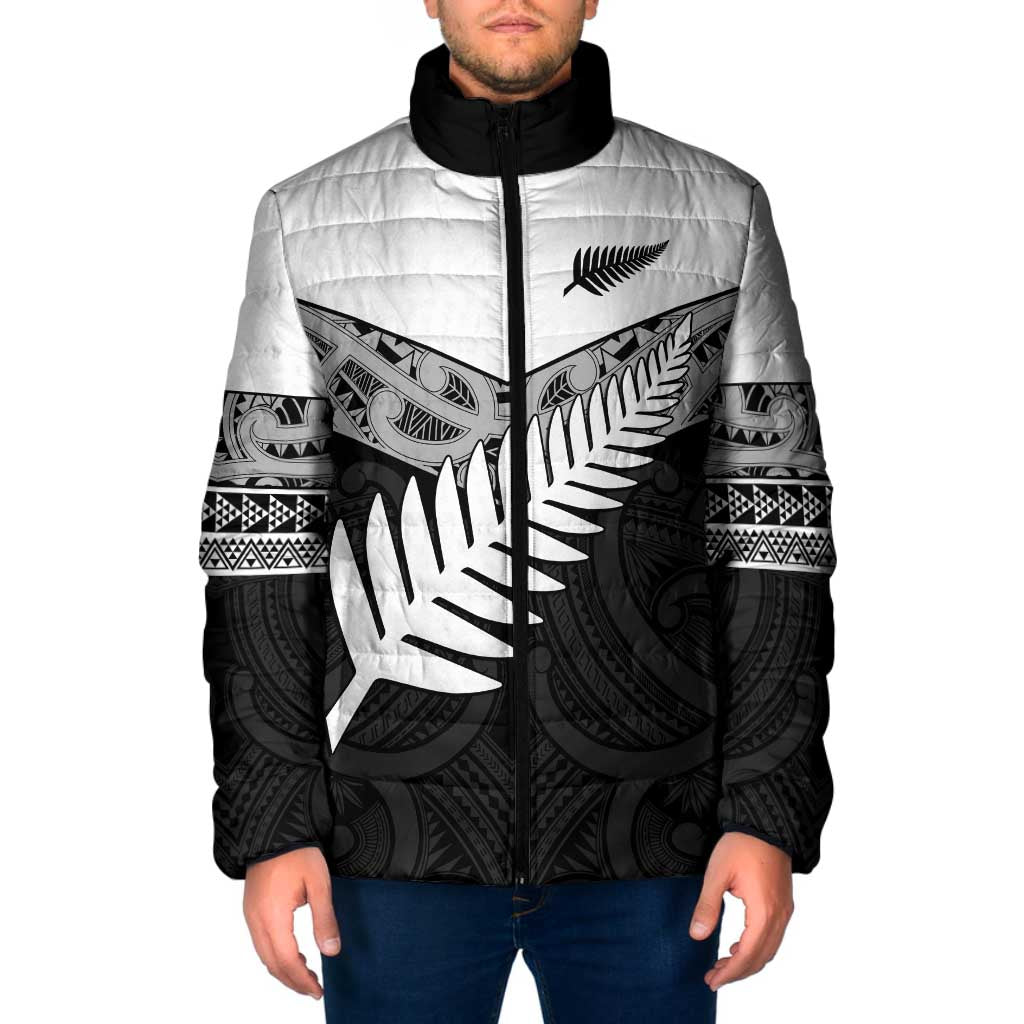 New Zealand Silver Fern Padded Jacket Maori Koru Mixed Taniko Pattern - Aussie Hoodie