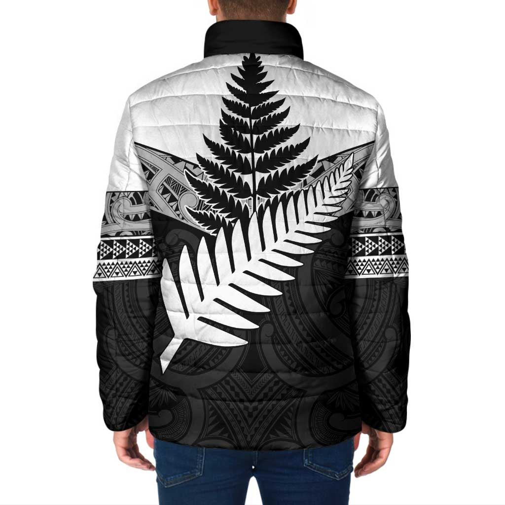 New Zealand Silver Fern Padded Jacket Maori Koru Mixed Taniko Pattern - Aussie Hoodie