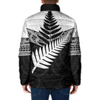 New Zealand Silver Fern Padded Jacket Maori Koru Mixed Taniko Pattern - Aussie Hoodie