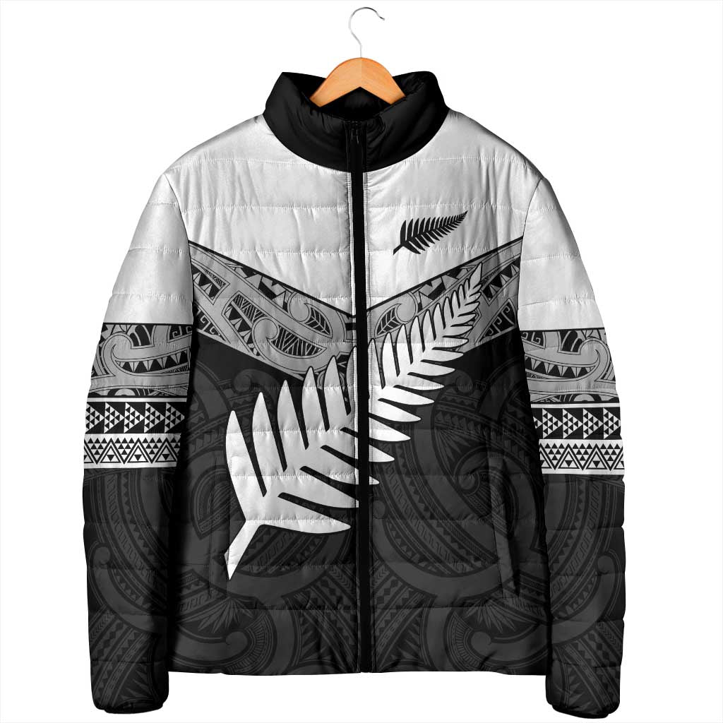 New Zealand Silver Fern Padded Jacket Maori Koru Mixed Taniko Pattern - Aussie Hoodie