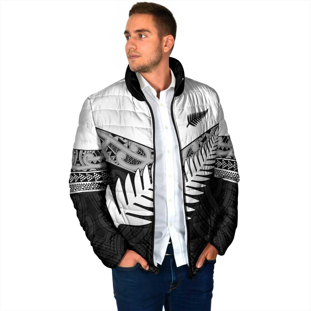 New Zealand Silver Fern Padded Jacket Maori Koru Mixed Taniko Pattern - Aussie Hoodie