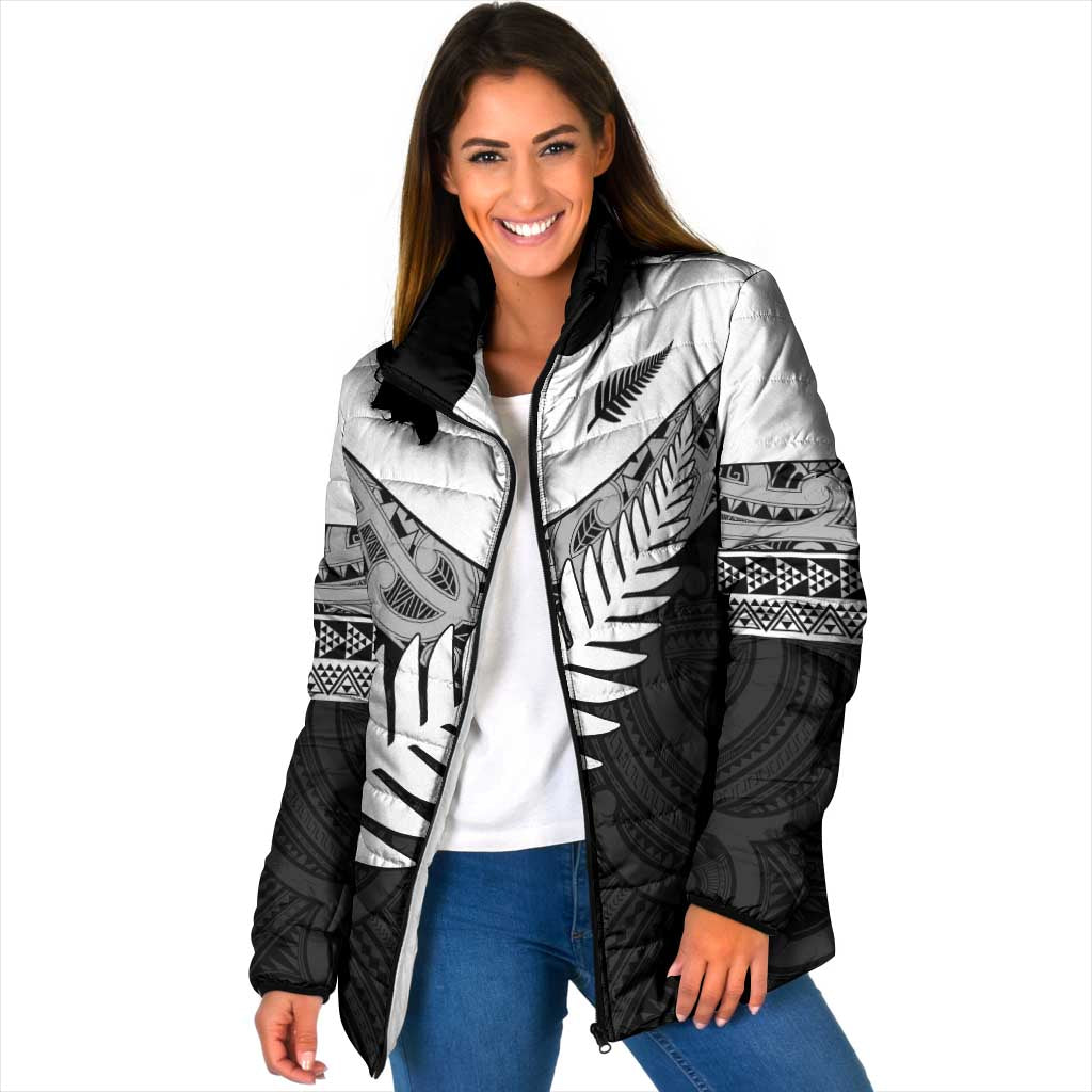 New Zealand Silver Fern Padded Jacket Maori Koru Mixed Taniko Pattern - Aussie Hoodie