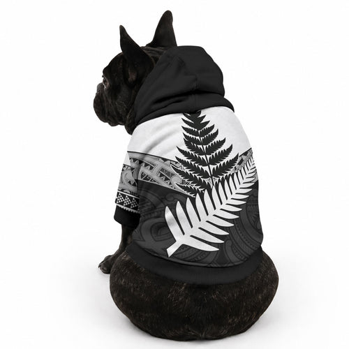 New Zealand Silver Fern Pet Hoodie Maori Koru Mixed Taniko Pattern
