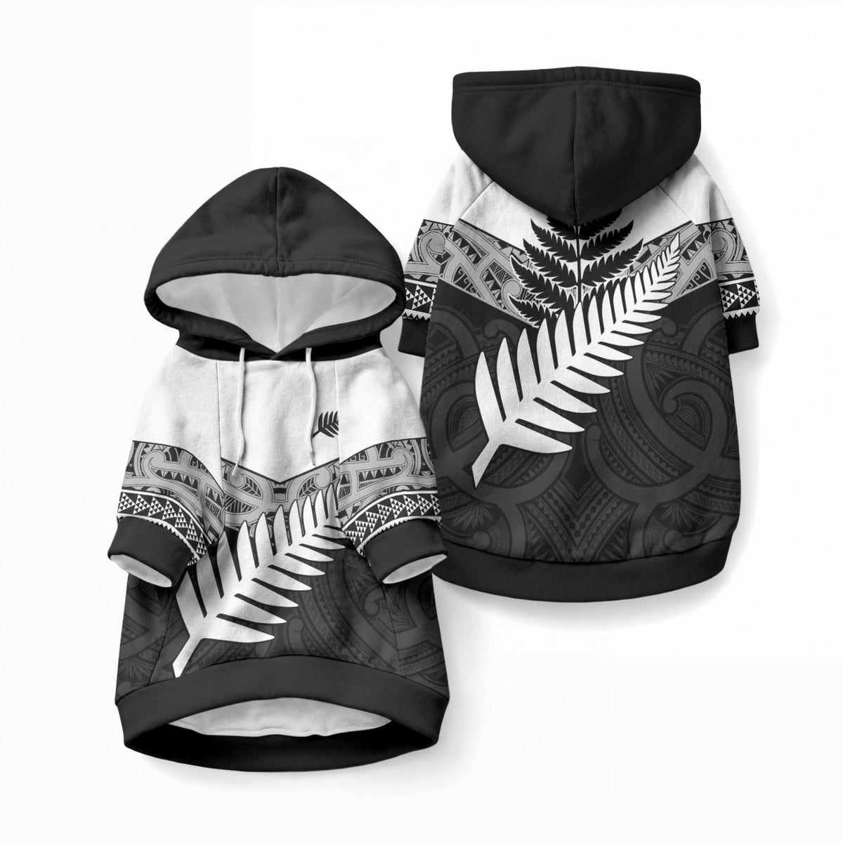 New Zealand Silver Fern Pet Hoodie Maori Koru Mixed Taniko Pattern