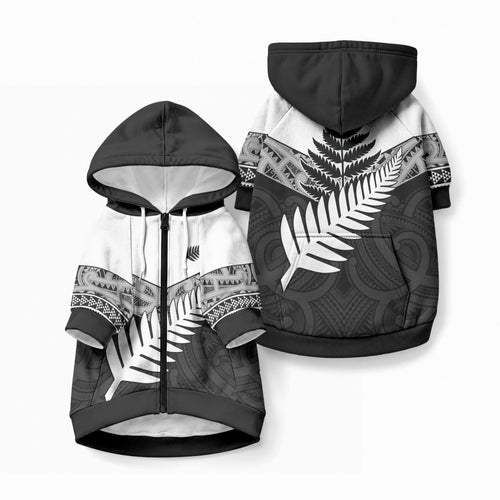 New Zealand Silver Fern Pet Hoodie Maori Koru Mixed Taniko Pattern