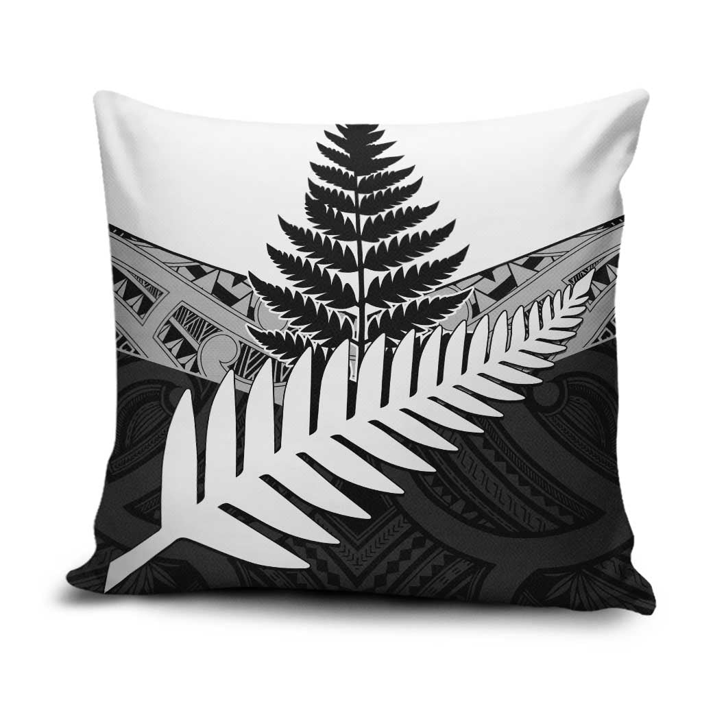 New Zealand Silver Fern Pillow Cover Maori Koru Mixed Taniko Pattern - Aussie Hoodie
