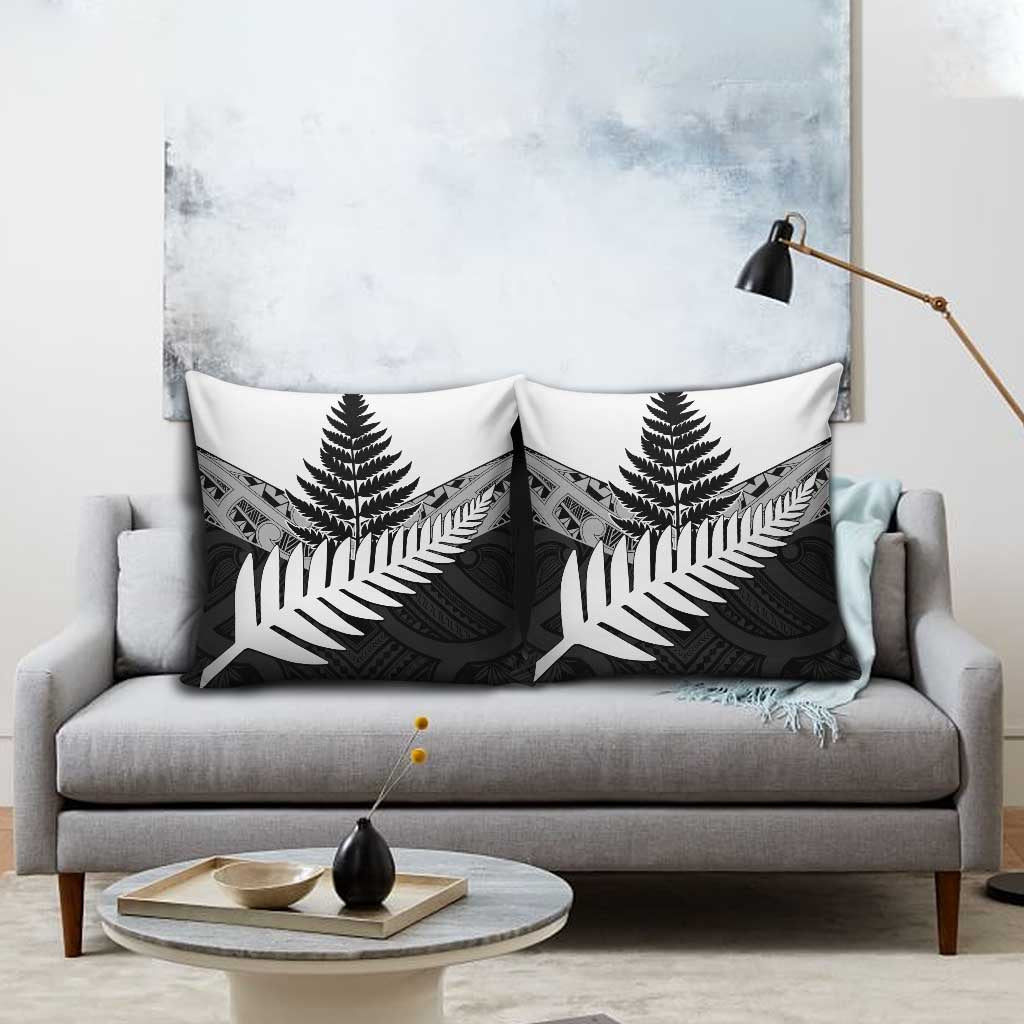 New Zealand Silver Fern Pillow Cover Maori Koru Mixed Taniko Pattern - Aussie Hoodie