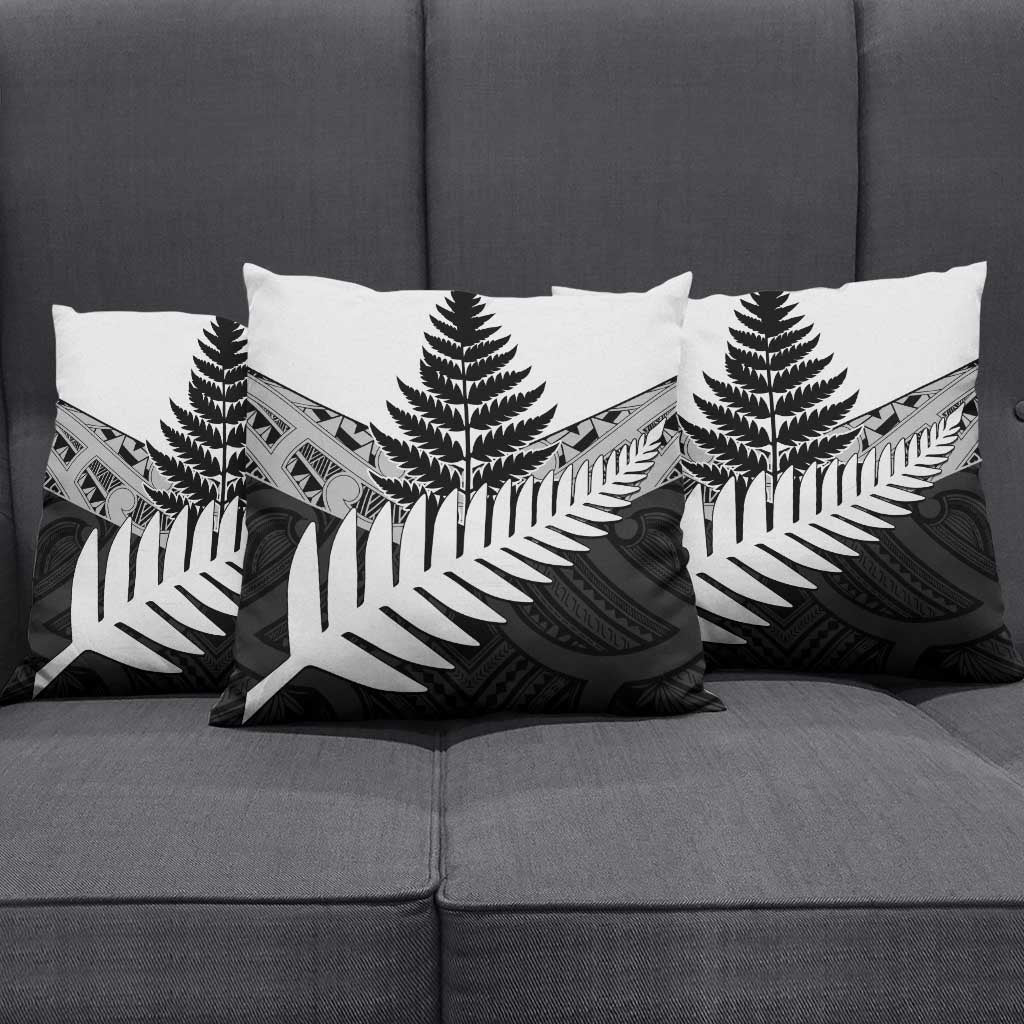 New Zealand Silver Fern Pillow Cover Maori Koru Mixed Taniko Pattern - Aussie Hoodie