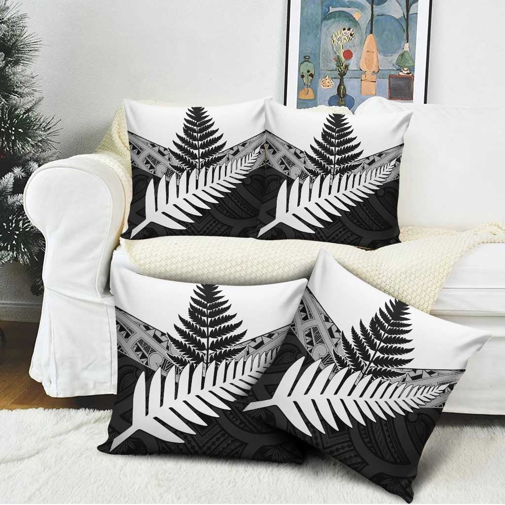 New Zealand Silver Fern Pillow Cover Maori Koru Mixed Taniko Pattern - Aussie Hoodie