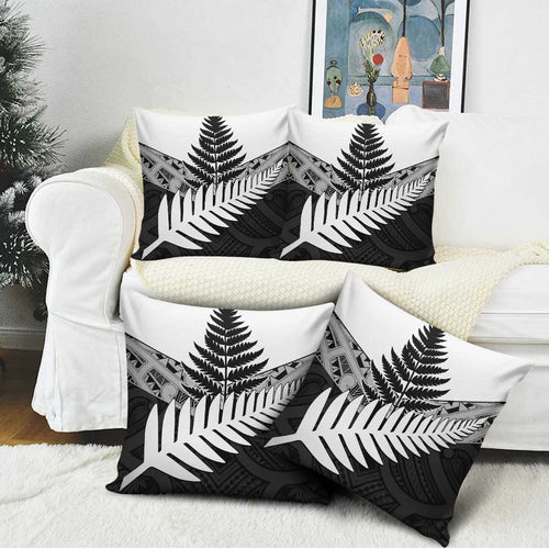 New Zealand Silver Fern Pillow Cover Maori Koru Mixed Taniko Pattern - Aussie Hoodie