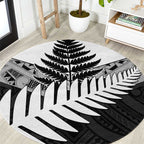 New Zealand Silver Fern Round Carpet Maori Koru Mixed Taniko Pattern