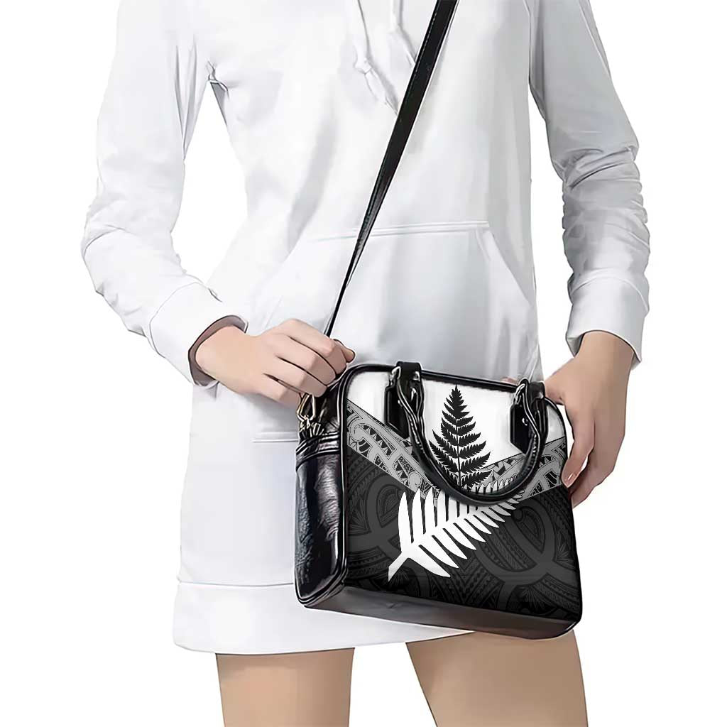 New Zealand Silver Fern Shoulder Handbag Maori Koru Mixed Taniko Pattern