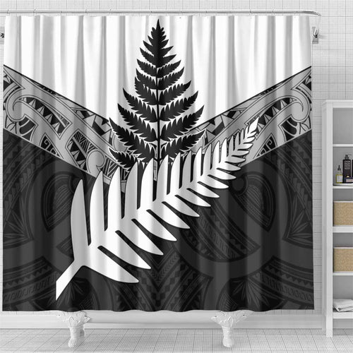 New Zealand Silver Fern Shower Curtain Maori Koru Mixed Taniko Pattern