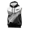 New Zealand Silver Fern Sleeveless Hoodie Maori Koru Mixed Taniko Pattern - Aussie Hoodie