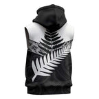 New Zealand Silver Fern Sleeveless Hoodie Maori Koru Mixed Taniko Pattern - Aussie Hoodie
