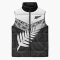 New Zealand Silver Fern Sleeveless Puffer Jacket Maori Koru Mixed Taniko Pattern - Aussie Hoodie