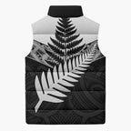New Zealand Silver Fern Sleeveless Puffer Jacket Maori Koru Mixed Taniko Pattern - Aussie Hoodie