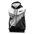 New Zealand Silver Fern Sleeveless Zip Hoodie Maori Koru Mixed Taniko Pattern LT9