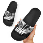 New Zealand Silver Fern Slide Sandals Maori Koru Mixed Taniko Pattern - Aussie Hoodie