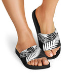 New Zealand Silver Fern Slide Sandals Maori Koru Mixed Taniko Pattern - Aussie Hoodie