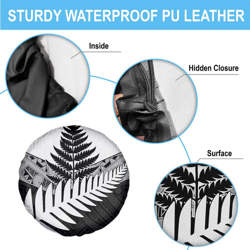 New Zealand Silver Fern Spare Tire Cover Maori Koru Mixed Taniko Pattern