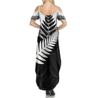 New Zealand Silver Fern Summer Maxi Dress Maori Koru Mixed Taniko Pattern