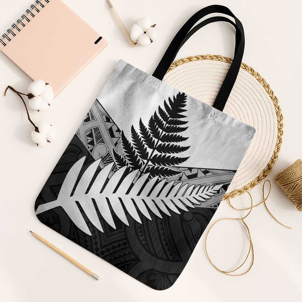 New Zealand Silver Fern Tote Bag Maori Koru Mixed Taniko Pattern - Aussie Hoodie