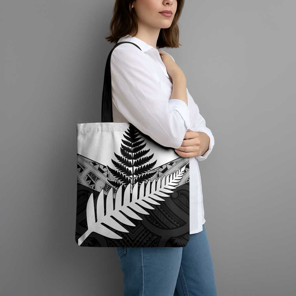 New Zealand Silver Fern Tote Bag Maori Koru Mixed Taniko Pattern - Aussie Hoodie