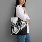 New Zealand Silver Fern Tote Bag Maori Koru Mixed Taniko Pattern - Aussie Hoodie