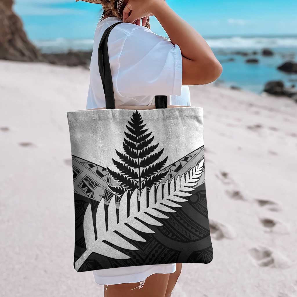 New Zealand Silver Fern Tote Bag Maori Koru Mixed Taniko Pattern - Aussie Hoodie